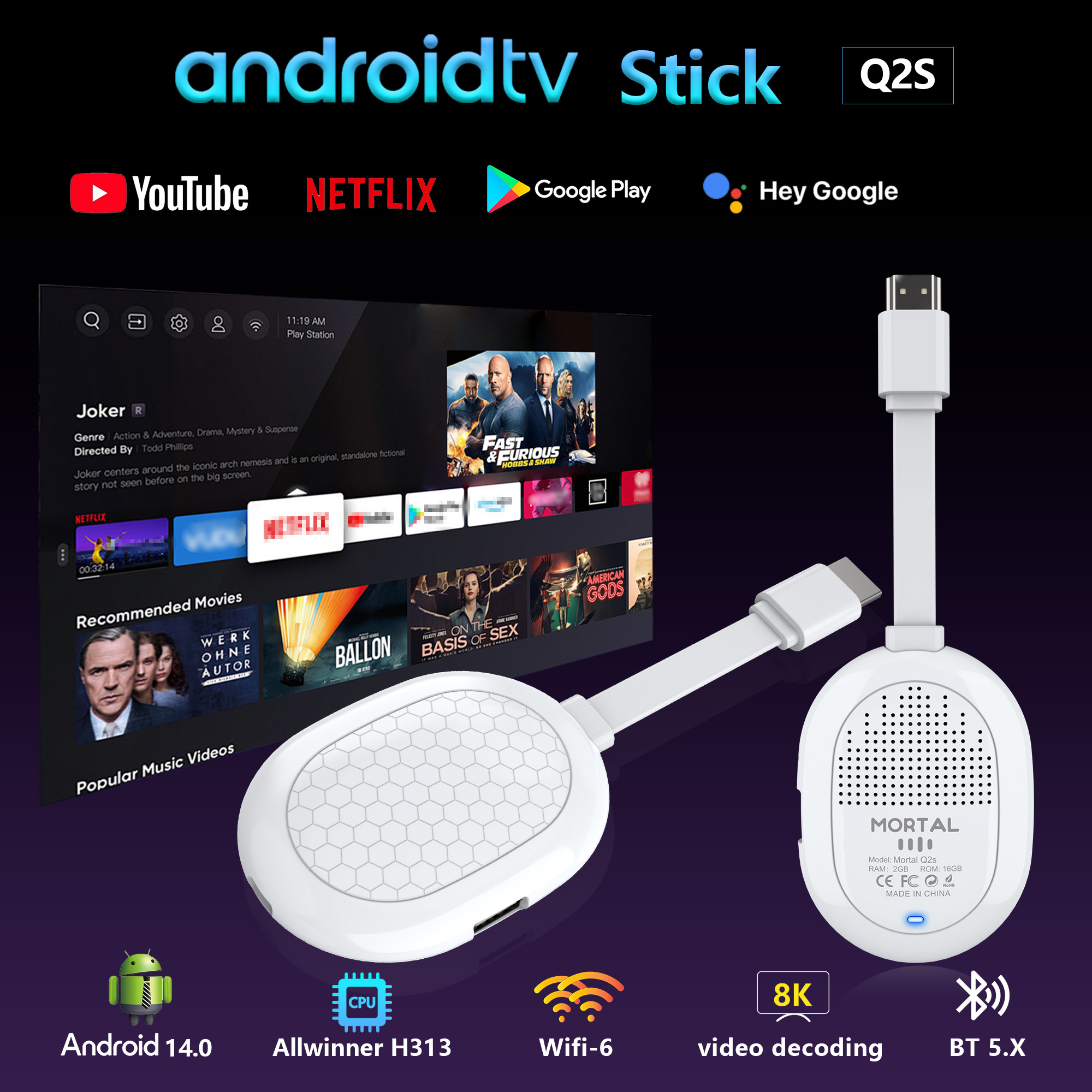Home Cinema Youtube - Clé TV Android 14.0 Allwinner H313